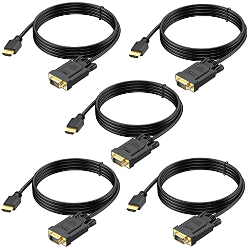УВОИ HDMI ДО VGA Кабел 3.3 Стапки 5-Пакет, HDMI До VGA Адаптер Кабел За Монитор 1080p HD Видео Кабел Компатибилен Со Малина Pi, Roku, Компјутер, Лаптоп, Проектор, HDTV