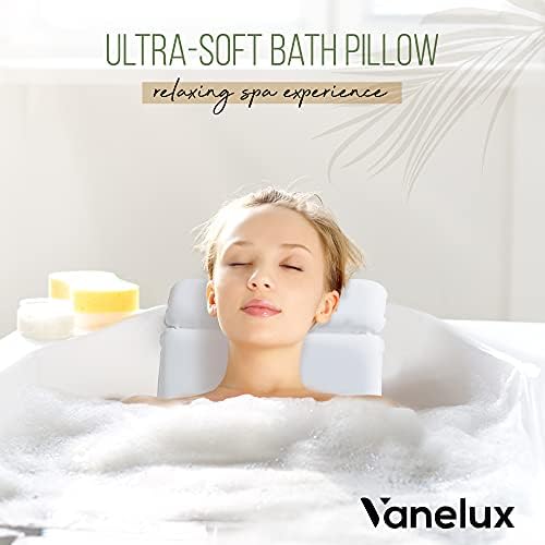 VaneLux Ultra Soft & Luxurious Spa Bath Pillow, со дебелина од 2x и пријатно чувство, 2 панел дизајн за поддршка на задниот дел и рамото, за топла када и џакузи, отпорна на лизгање