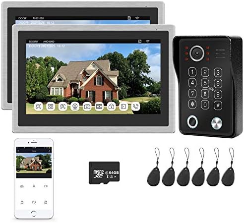 Homefong WiFi Видео Врата Телефон Домофон Систем, 2 Монитори 10 Инчен Екран На Допир, Отпечаток Од Прст Keyapd Doorbell 1080P, Евиденција