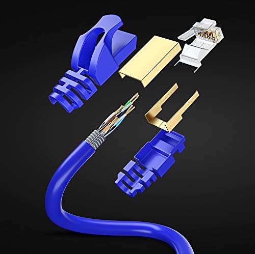 CAT 7 Ethernet Cable 100 ft - брз интернет и мрежен LAN Patch Cable, RJ45 конектори - [100FT / Blue] - Совршен за игри, стриминг и многу повеќе!