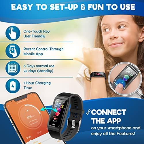 Inspiratek Kids Fitness Tracker за девојчиња и момчиња - водоотпорен фитнес часовник за деца со монитор на отчукувањата на срцето, монитор за спиење, калориски бројач и повеќе - тр