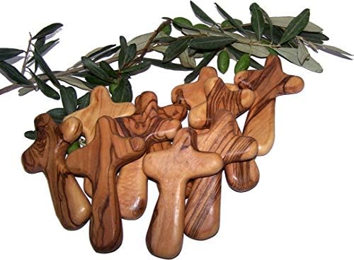 Десет маслиново дрво удобност крстосат со кадифени торби и картичка за молитви на Господ - држење или рачен крст - Голем