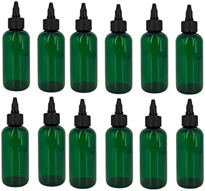 Пластични шишиња со 4 мл зелени бостон -12 пакет со празно пополнување на шише - БПА бесплатно - есенцијални масла - ароматерапија | Црната врвна капа на пресврт - напра