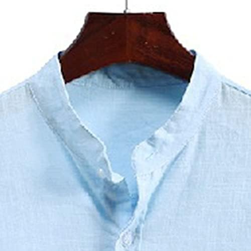 Кошули за постелнина XXBR за мажи, копче за долг ракав со долги ракави надолу на гроздобер плажа врвови деловна обична кошула со џеб