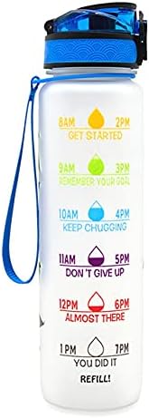 Giotto 32oz Leakproof BPA бесплатно шише со вода за пиење со временски маркер и слама за да се осигурате дека пиете доволно вода во текот на денот за фитнес и ентузијасти на отв