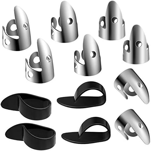 12 парчиња избирање на челични прсти, вклучително и избори за прсти од не'рѓосувачки челик и палецот, метални прсти за прилагодување на бас -прсти