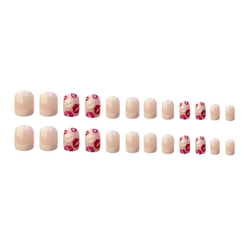 Дидуикалор 24 парчиња Денот На Вљубените Притиснете На Ноктите Сјајни Кратки Квадратни Лажни Нокти Со Секси Дизајн За Печатење Усни Акрилни француски
