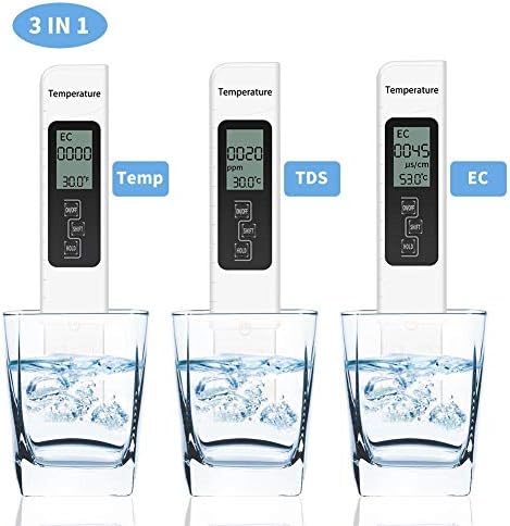 OUMIJ 3-во-1 TDS метар дигитален тестер за вода за квалитет на вода TDS EC мерач на температура Комбо за вода за пиење, аквариуми, итн.