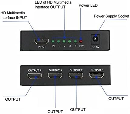 Кутија за дистрибутер на AV, спречете ја оксидацијата 100‑240V 1 во 4 out 1x4 HD мултимедијален интерфејс Сплитер HDCP 1.4 за конзола за