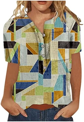 Памук o врат блуза за жени обични туники кратки ракави врвови на врвови за дизајнирање на токи пролетно лето опуштено вклопување