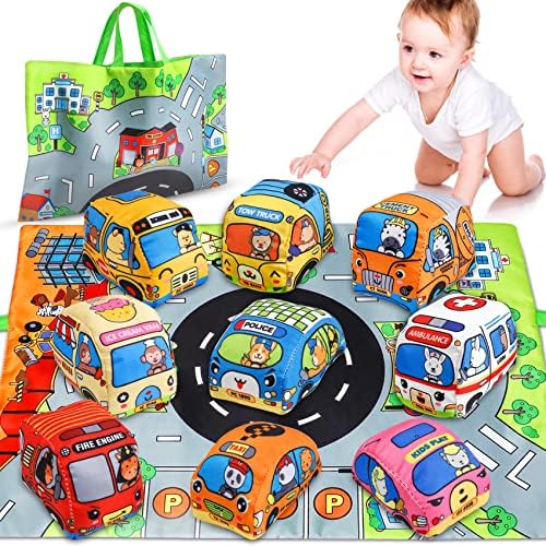 Рапсрк 9 ПАРЧИЊА Меки Играчки За Автомобили за 1 Годишно Момче, Играчки За Бебиња од 6 до 12 Месеци 12-18 Месеци, Автомобили За