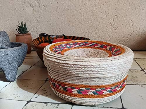 2 спакувајте мексикански рачно изработени корпи за дланки со капак и 1 ткаена ткаенина за салфетки Памучна Еколошка мексиканска тортилја