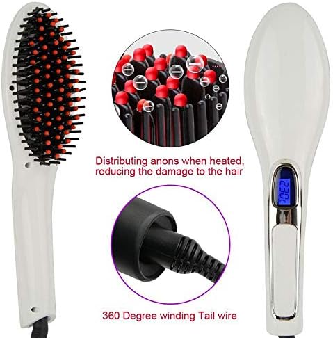 Yfqhdd керамичка коса затегнување четка за коса Електричен топол чешел со рамен железо дигитално греење анти-статичко алатка за стилизирање
