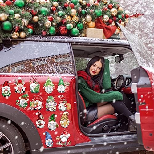 ВИМЕО Божиќ Рефлектирачки Автомобил Магнети Декорација 18 парчиња, Магнетни Божиќ Гном Автомобил Декорација Фрижидер Магнетни Налепници,