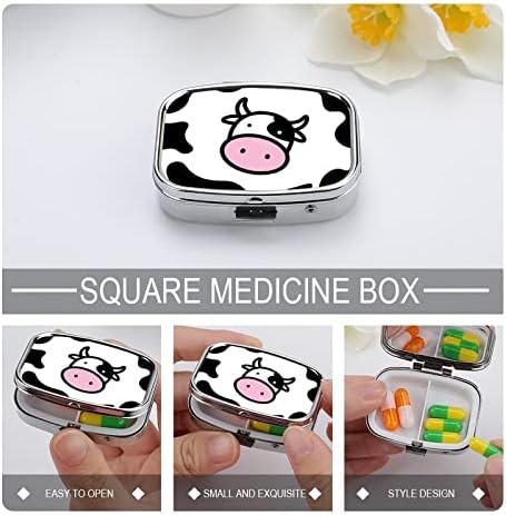 Пилула кутија животинска крава крава квадратна таблета таблета за таблети преносни таблети со витамин контејнер, држач за апчиња со 3 оддели