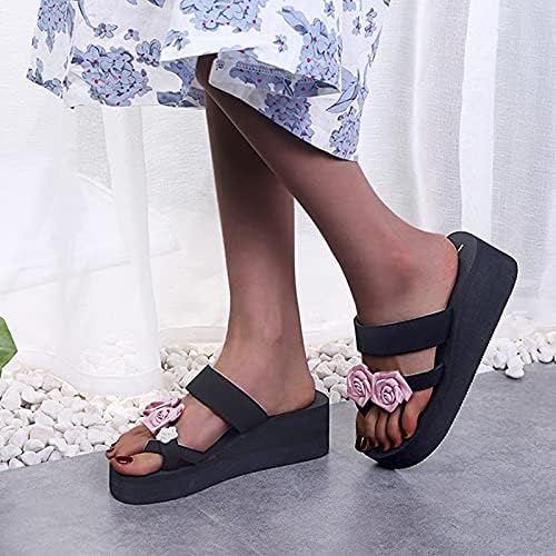 Women'sенски платформа клинови сандали летни обични влечки цвет прстен прстен флип -базени базени слајдови за одмор чевли