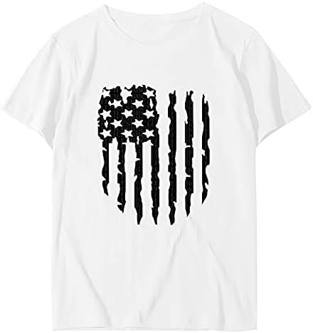 Патриотски кошули за жени американско знаме маица Обични летни врвови со кратки ракави маички патриотски удобни лабави маички врвови