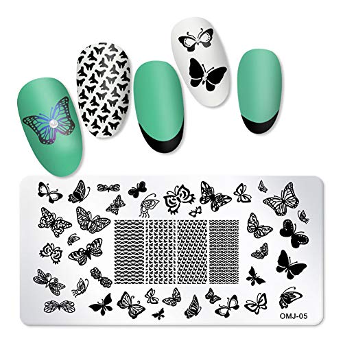 Silpecwee 8pcs плоча за печат на ноктите летни марки за нокти за летни нокти, цветни пеперутки, печат за печат на нокти за нокти за