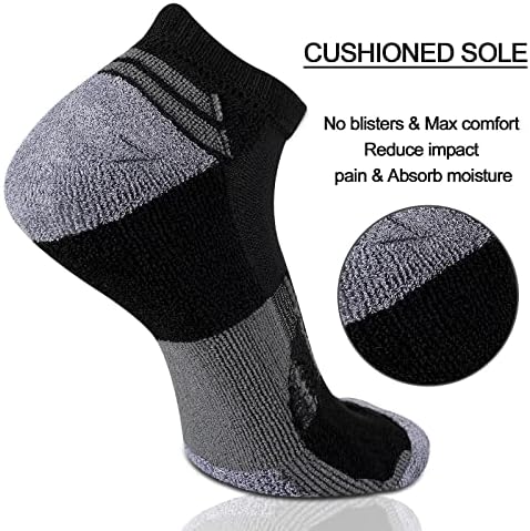 Коован Менс глужд Атлетски чорапи 6 пакувања со ниско сечење ублажено за дишење спортски чорапи