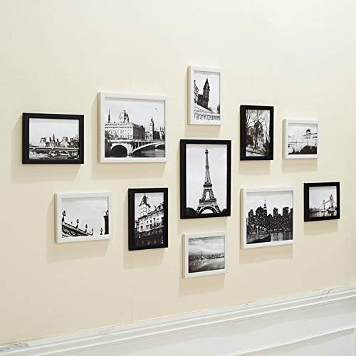 Фото рамка 11 парчиња wallид виси колаж црно и бело фото рамка за слика, приказ на приказ на фото -рамка поставена модерна уметност домашна