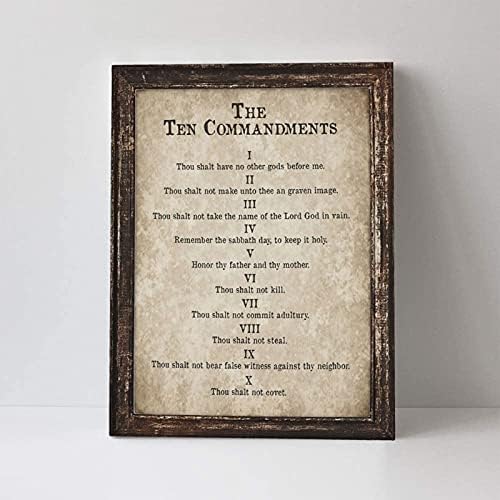 10 заповеди wallидна уметност Библијата стих декор гроздобер христијански знак христијански подароци десет заповеди платно