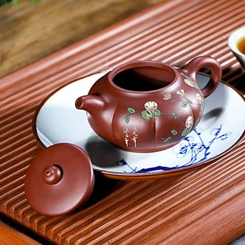 Чајник кинески садови со глина од зиша насликани пурпурни песочни котел 280ml/9.8oz Класичен керамички тенџере рачно врежан и 9 филтер