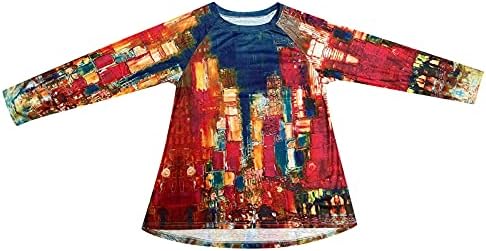 Deepclaoto долги џемпери за жени, обични маички печати маици со долг ракав лабава вклопени врвови за туника