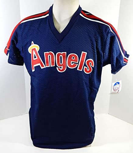 1983-90 Калифорниски ангели празно игра издадена практика за лилјаци во Blue Jersey XL 703 - Игра користена МЛБ дресови
