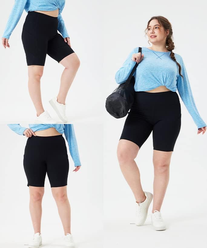 Tiyomi плус големина женски шорцеви 2x црни шорцеви се протегаат хеланки со високи половини, задникот за вежбање на шорцеви вежбање летни шорцеви 2xl 18W 20W
