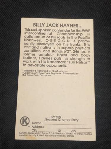 Били Jackек Хејнс 1987 Круг К WWF борење потпишана автограмирана картичка - Фотографии за автограми во борење