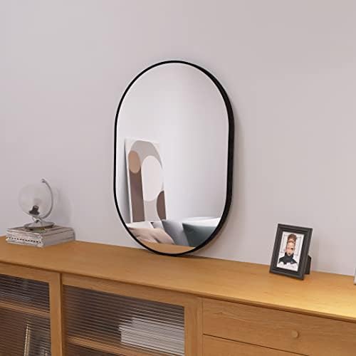 LFT HUIMEI2Y Ѕид Овални Огледало Црна Метална Рамка Ѕид Монтирани Круг Огледало За Бања, Дневна Соба, Трпезарија, Сочинуваат Суета Огледало,