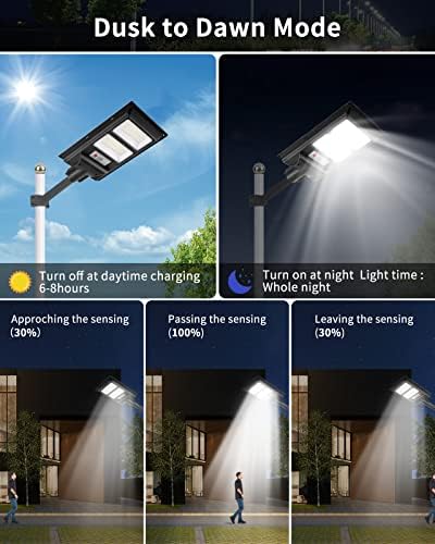 TYCOLIT 200w Соларни Улични Светла На Отворено Водоотпорни, Супер Силна Светлина За Улица Со Далечински Управувач И Сензор за Движење, LED Светилка