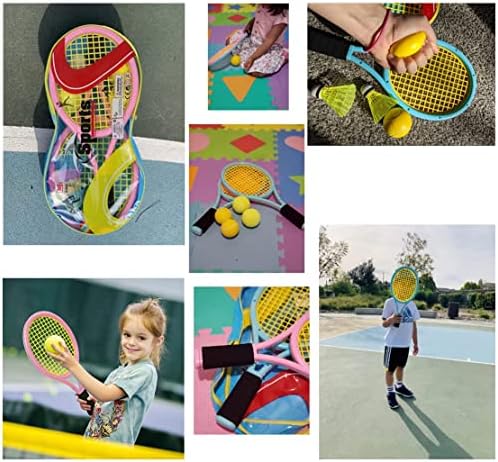 Детски тениски рекети со торба за носење, меки топки за обука и птичји птици, 12 на 1 тениски ракети подароци поставени за деца на отворено спортски