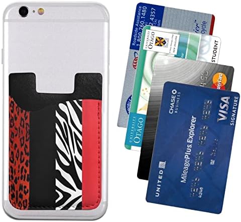 Држач на црвена леопард и зебра за животински телефонски картички PU кожна кредитна картичка ID Case торбичка 3М лепила за сите