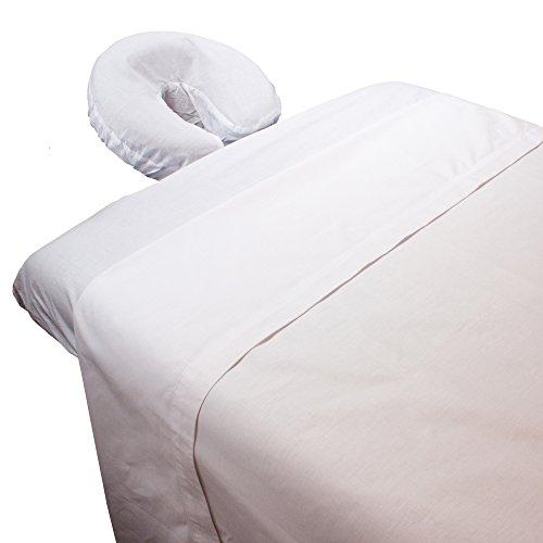 Масичка за маса за масажа Поли-памучни плочи по постелнина. - сет од 3 парчиња вклучува рамни и рамни чаршафи и капакот за одмор на лице. Супер