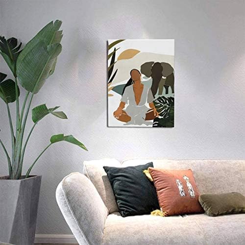 Sunator Афроамерикански платно wallидна уметност црна девојка и постер за слонови за отпечатоци giclee модерни минималистички жени уметнички дела врамени украси спална с?