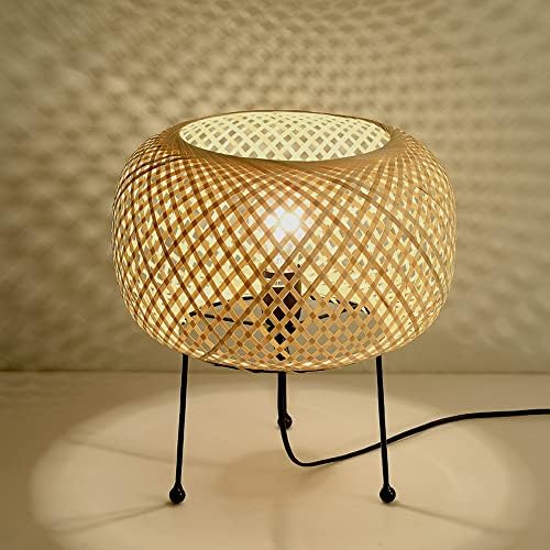 Yhqsyks табела за ламба Јапонски бамбус ткаен спална соба кревет ламба за ламба за статив ламба ноќ за декоративна спална соба, студиска
