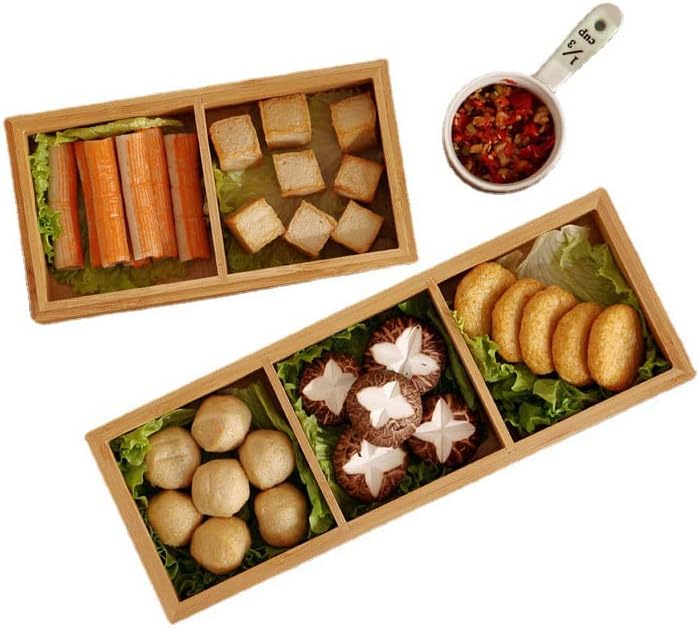 Поделена дрвена послужавник, сад за сервирање на сад за зеленчук поделена чинија со чинија со дрвена храна, мулти прегради