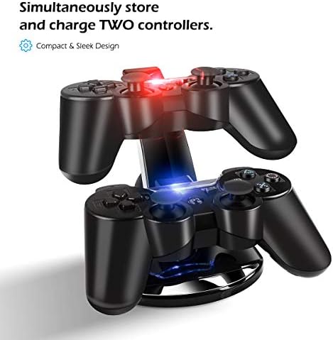 Контролер Полнач Компатибилен со PS3, Stand Stand Stand Controller Controller Charger Stand, Dual USB контролор за полнење на док со двојни индикатори за USB и LED