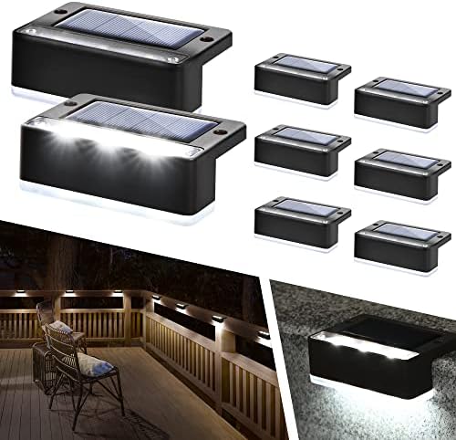 Solpex Solar Step Lights 8 пакувања, соларни светла на отворено за алуминиумска црна ограда, IP65 водоотпорен соларен напоен LED