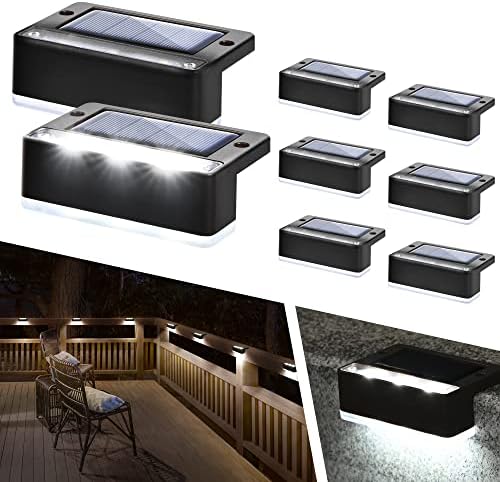 Solpex Solar Step Lights 8 пакувања, соларни светла на отворено за алуминиумска црна ограда, IP65 водоотпорен соларен напоен LED светла за палуба тремот скалило двор градина двор