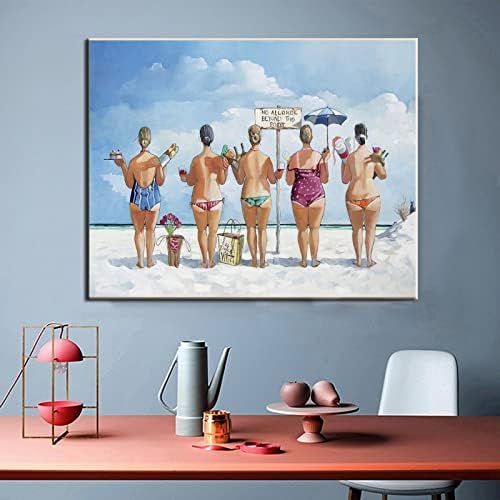 Сликарство на плажа секси бикини девојче кое држи пиво печатење над ова без алкохол постер wallиден декор платно платно постери и отпечатоци