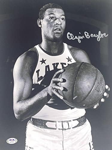 Елгин Бајлор Лејкерс потпиша кошарка 11x14 Фото PSA AK64967 - Автограмирани НБА фотографии