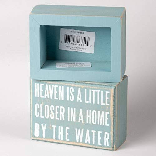 Примитиви од Кети 16354 потресен знак за мала кутија инспирирана од плажа, 4 x 3-инчи, дома покрај водата