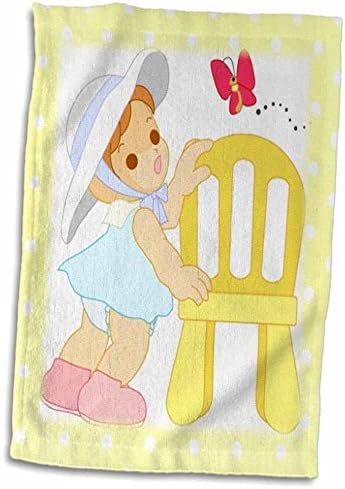 3drose Florene Childrens Art - дете девојче и пеперутка на бледо жолти - крпи