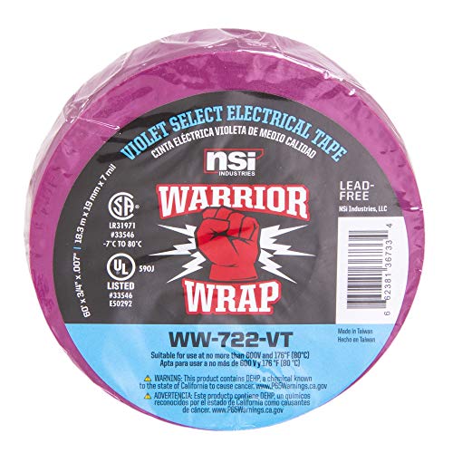 NSI Industries Warriorwrap Изберете 3/4 in. X 60 ft. 7 MIL винил електрична лента, виолетова