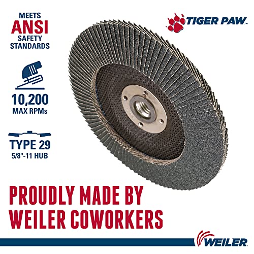Weiler 51175 6 Tiger Paw Abrabive Drap Disc, конусна, фенолна поддршка, 40Z, 7/8 Arbor Doad,