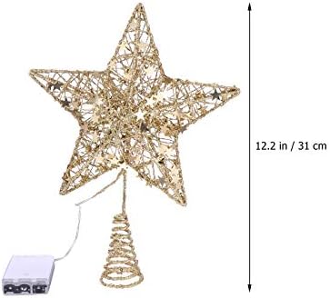 Didiseaon Златна Елка Ѕвезда: Осветлени Дрво Топпер Ѕвезда Дрво Врвот Пет Краци Сјајот Ѕвезда Дрво LED Светла Божиќ Маса Декорација