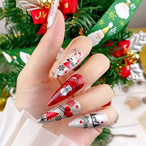 Божиќни налепници за нокти, 12 листови самолепливи нокти декларации Дедо Мраз Снегулка Снежан Снежано дрво Елк Божиќ зимски нокти за украсување