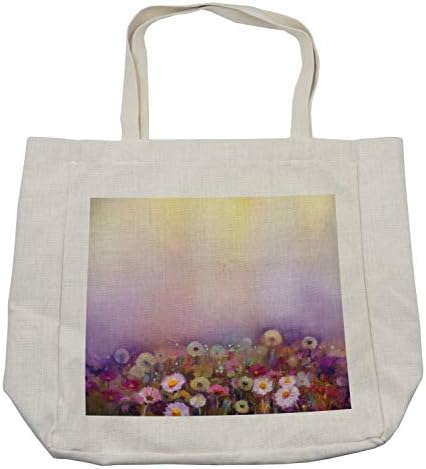 Торба за купување цвеќиња Амбесон, кревет со различни типови цвеќиња свеж цвеќиња романтично градинарско рачно нацртано уметничко дело,